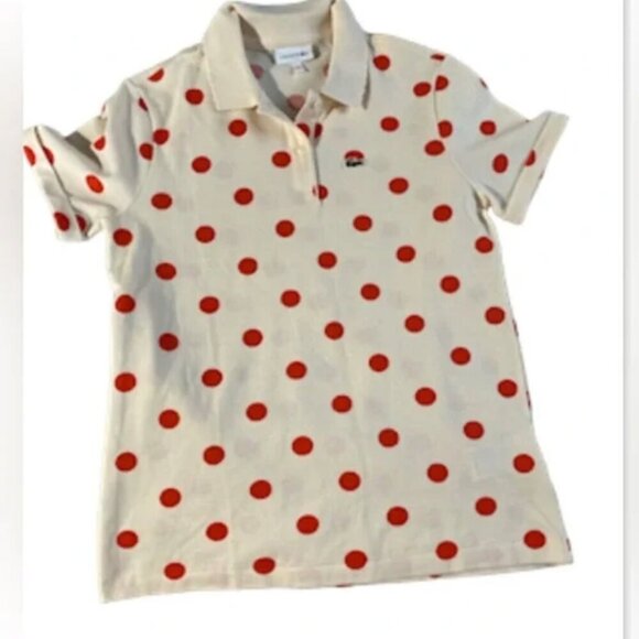 NIB Lacoste Girls Polka Dot Collared Short Sleeve Polo Shirt - Picture 2 of 11